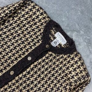 Vintage‎ Artisan Sweater Womens Size Small Houndstooth Wool Hand Knit Cardigan